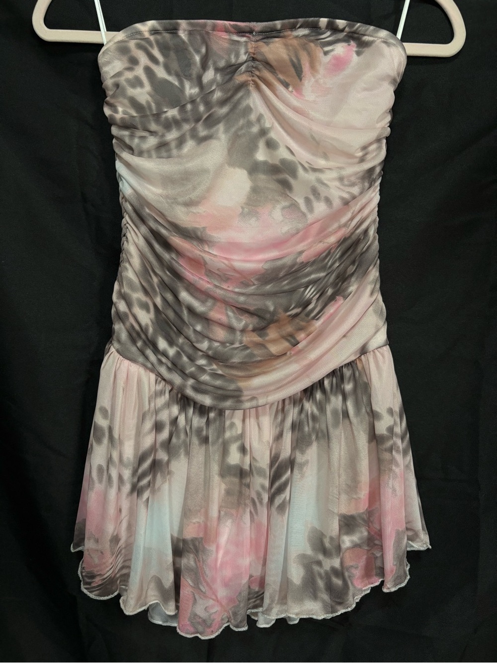 J for Justify Strapless Ruched Mini Dress in Pink, Gray and Cream